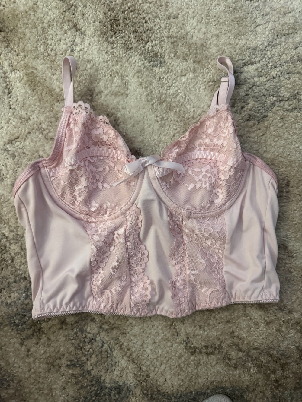 ROMWE Soft Pink Lace Longline Bralette